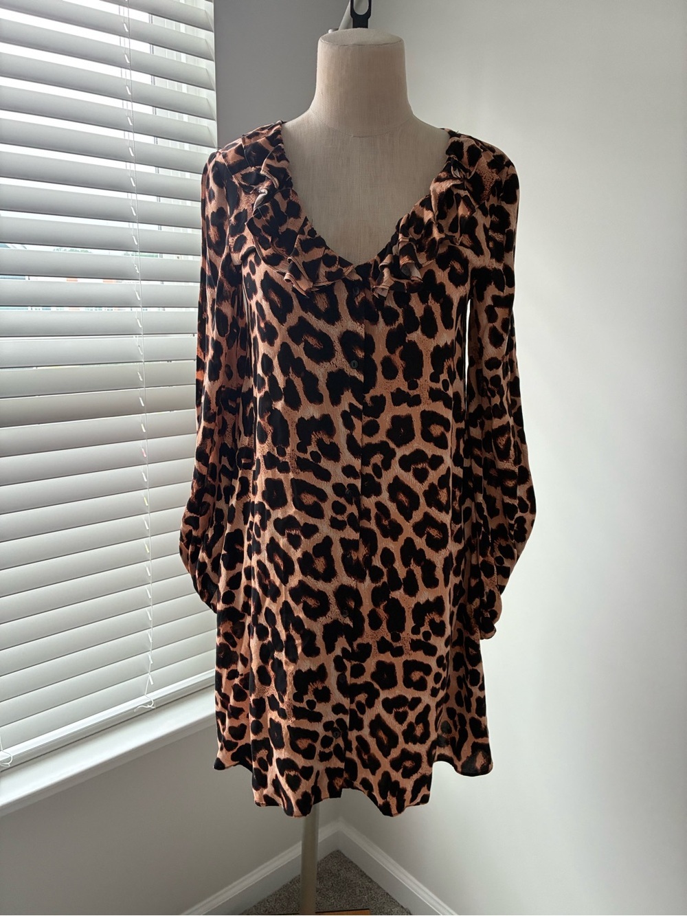 NWT River Island Women's Leopard Print Ruffle Button Down Midi Dress